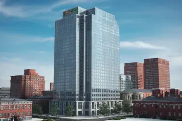 Tall glass skyscraper with a 