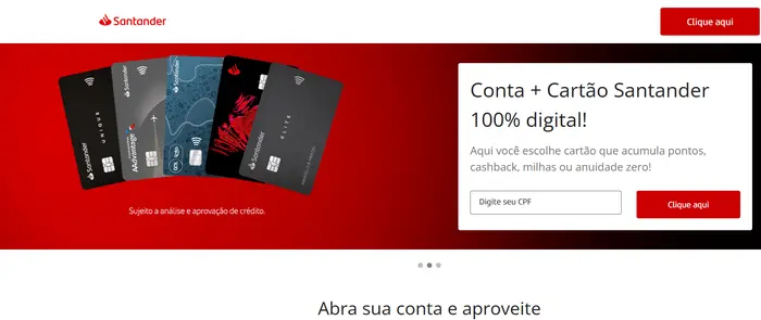 Conta no Santander + cartão digital