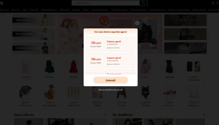 Cupons de descontos na Shein